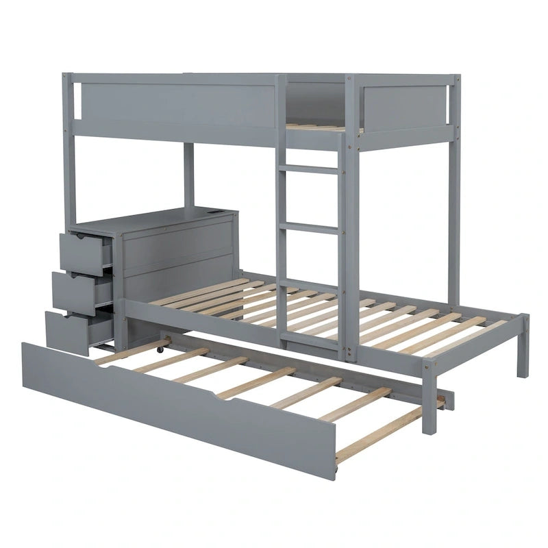 Twin-Over-Twin Bunk Bed with Twin size Trundle Bed Frames & Storage, Desk Storage Bed, Space-Saving for Kids Teens Adults