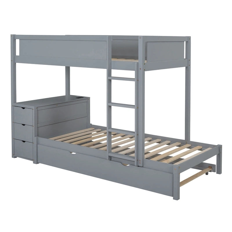 Twin-Over-Twin Bunk Bed with Twin size Trundle Bed Frames & Storage, Desk Storage Bed, Space-Saving for Kids Teens Adults