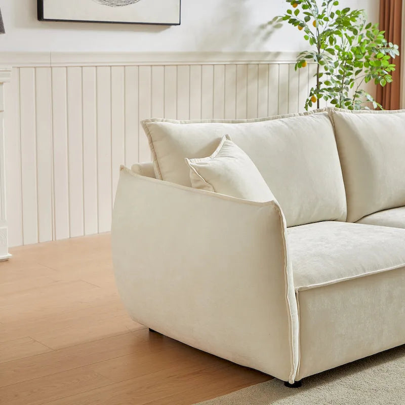 Linen 6-Seat Modular Sofa Set with 3+3 Seater Combo and Wooden Frame & 4 Pillows
