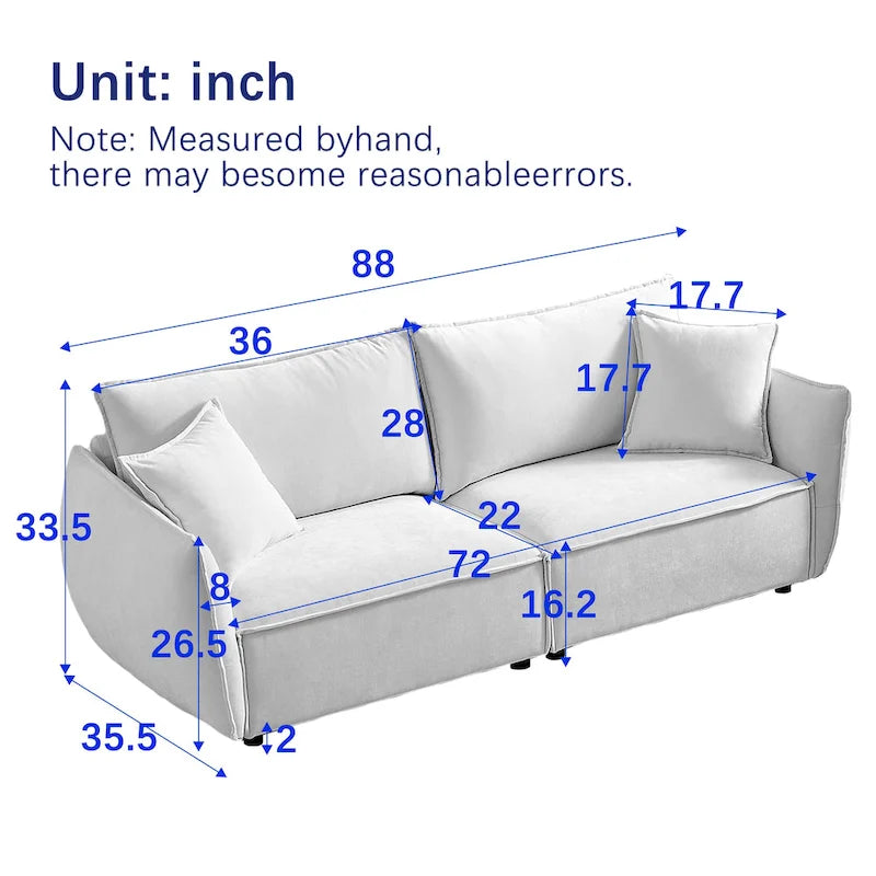 Linen 6-Seat Modular Sofa Set with 3+3 Seater Combo and Wooden Frame & 4 Pillows