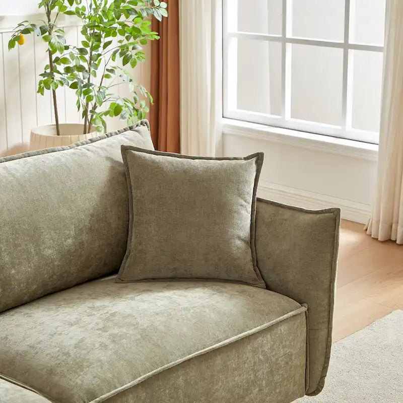 Linen 6-Seat Modular Sofa Set with 3+3 Seater Combo and Wooden Frame & 4 Pillows