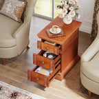 Narrow End Table with 3 Drawers, Vintage Sofa Side Table