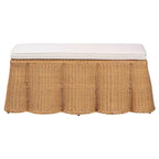 Palm Scallop Natural Rattan Ottoman with Cushion - Handwoven Wicker Bench for Living Room or Bedroom, Coastal Boho, Rectangle