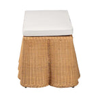 Palm Scallop Natural Rattan Ottoman with Cushion - Handwoven Wicker Bench for Living Room or Bedroom, Coastal Boho, Rectangle