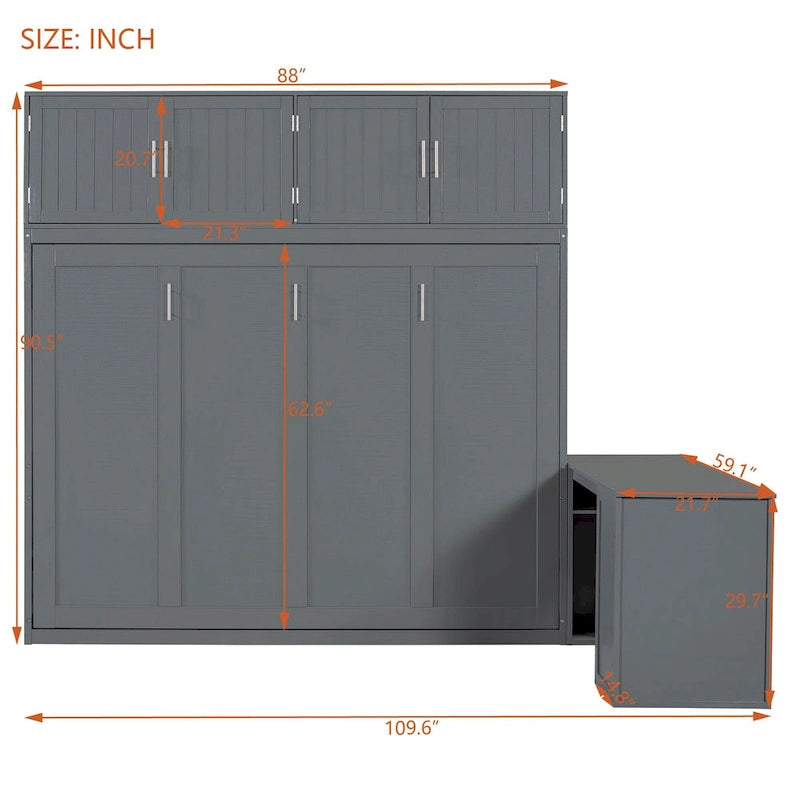 Queen Mounted Murphy Bed with Lift, Storage Cabinets & Convertible Desk
