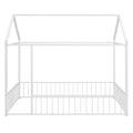 Full Size Metal Bed House Bed Frame with Fence, for Kids, Teens, Girls, Boys