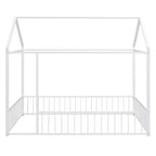 Full Size Metal Bed House Bed Frame with Fence, for Kids, Teens, Girls, Boys