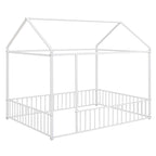 Full Size Metal Bed House Bed Frame with Fence, for Kids, Teens, Girls, Boys