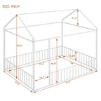 Full Size Metal Bed House Bed Frame with Fence, for Kids, Teens, Girls, Boys