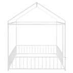 Full Size Metal Bed House Bed Frame with Fence, for Kids, Teens, Girls, Boys