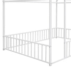 Full Size Metal Bed House Bed Frame with Fence, for Kids, Teens, Girls, Boys