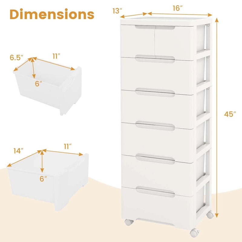 Costway 1 PCS 7-Drawer Plastic Rolling Storage Cart with 4 Universal - See Details