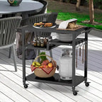 Costway Rolling Grill Cart 3-Shelf BBQ Table Pizza Oven Stand with - See Details