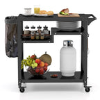 Costway Rolling Grill Cart 3-Shelf BBQ Table Pizza Oven Stand with - See Details