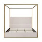 Contemporary Corduroy Upholstered Canopy Bed with Tall Headboard & Sleek Metal Frame