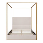 Contemporary Corduroy Upholstered Canopy Bed with Tall Headboard & Sleek Metal Frame