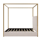 Contemporary Corduroy Upholstered Canopy Bed with Tall Headboard & Sleek Metal Frame