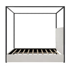 Contemporary Corduroy Upholstered Canopy Bed with Tall Headboard & Sleek Metal Frame