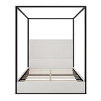 Contemporary Corduroy Upholstered Canopy Bed with Tall Headboard & Sleek Metal Frame