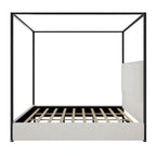 Contemporary Corduroy Upholstered Canopy Bed with Tall Headboard & Sleek Metal Frame