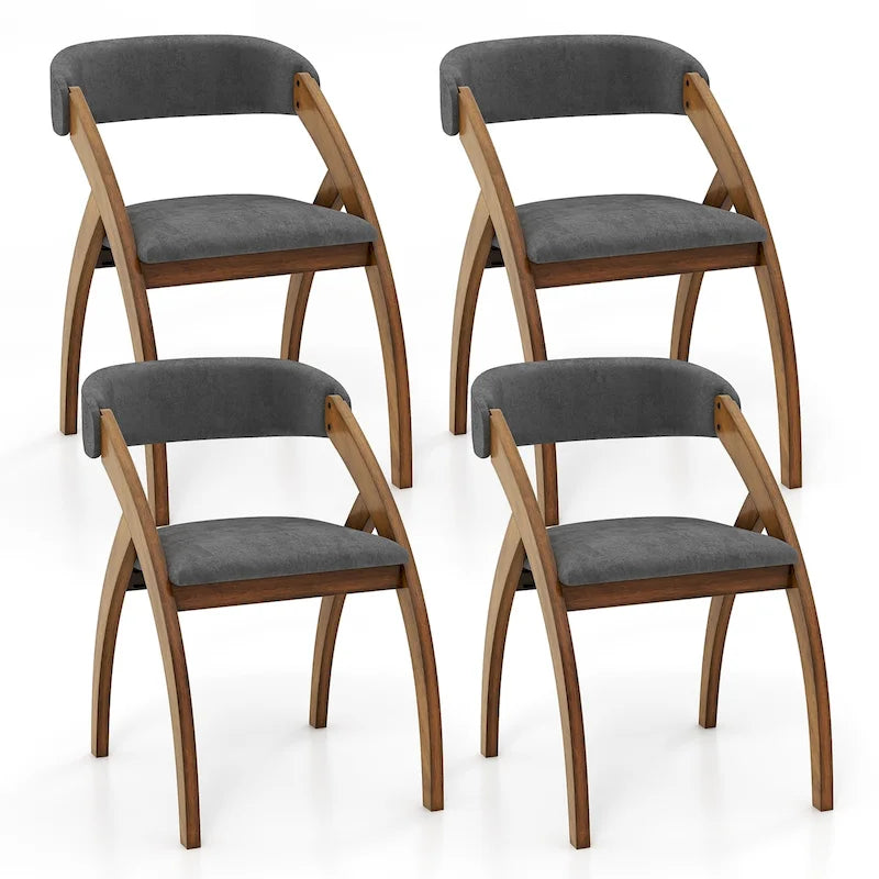 Gymax Dining Chair Set of 4 w/ Padded Cushion Curved Back Arched