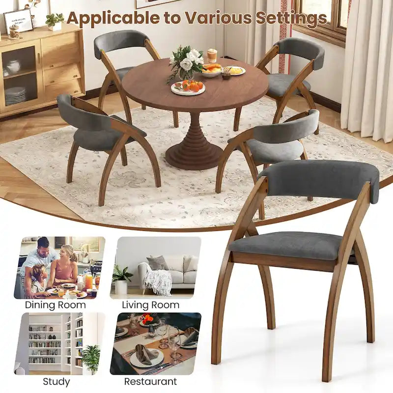 Gymax Dining Chair Set of 4 w/ Padded Cushion Curved Back Arched