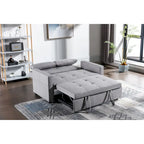 Light Grey Linen Fabric 3-In-1 Convertible Sleeper Loveseat With Side Pocket