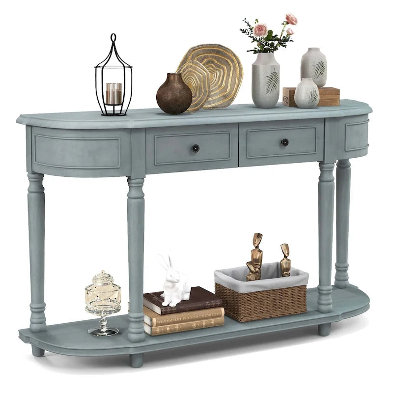 Costway 52 Long Sofa Table with 2 Drawers & Open Shelf Retro Console - See Details