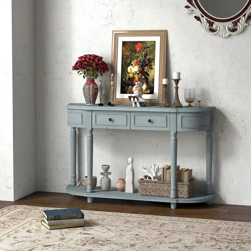 Costway 52 Long Sofa Table with 2 Drawers & Open Shelf Retro Console - See Details