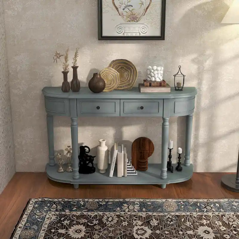 Costway 52 Long Sofa Table with 2 Drawers & Open Shelf Retro Console - See Details