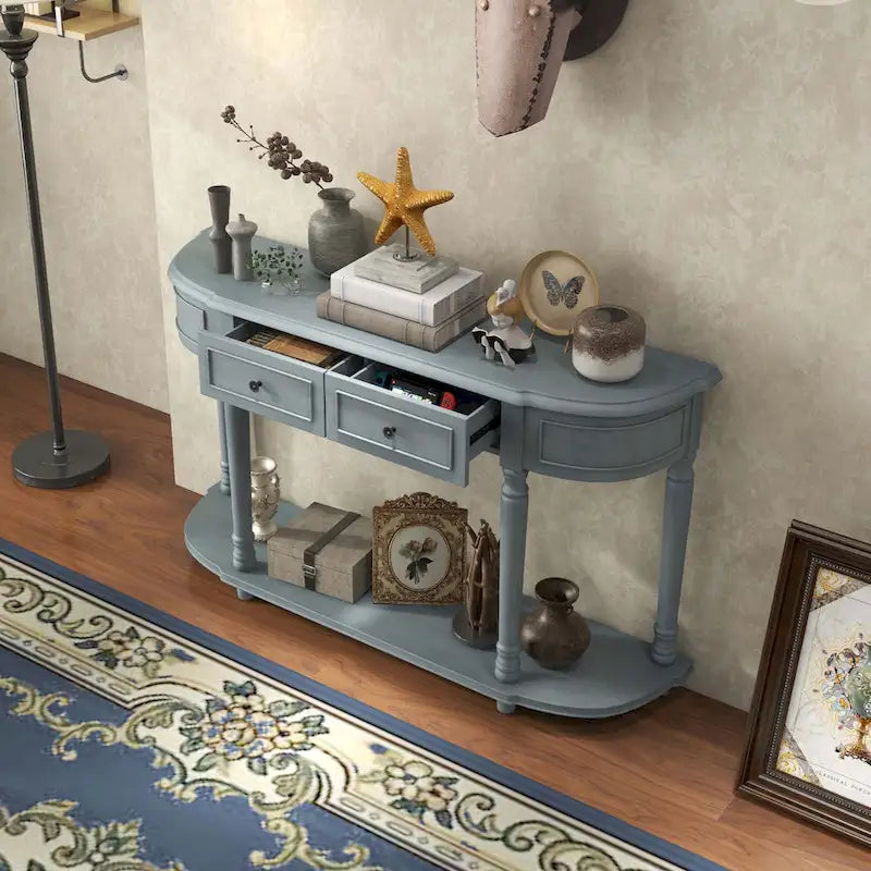 Costway 52 Long Sofa Table with 2 Drawers & Open Shelf Retro Console - See Details