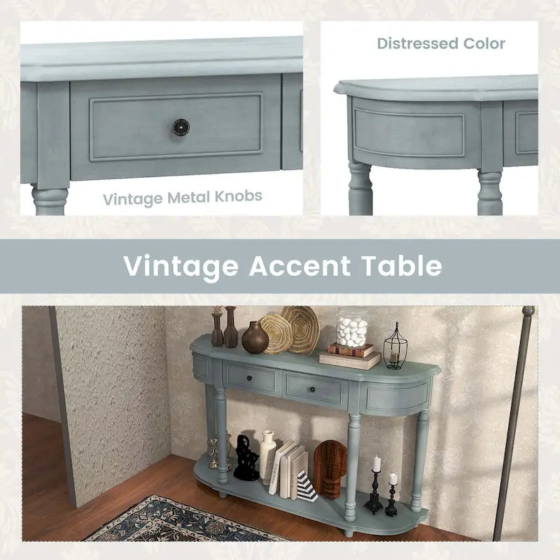 Costway 52 Long Sofa Table with 2 Drawers & Open Shelf Retro Console - See Details