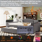 Twin Size Upholstered Daybed with Storage Armrests, Trundle and Latest Integrated Bluetooth Audio System, Teddy Fleece, Beige