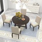 5-Piece Farmhouse Dining Table Set Wood Round Extendable Dining Table and Chair Sets with Nailheads Chairs for Dining Room