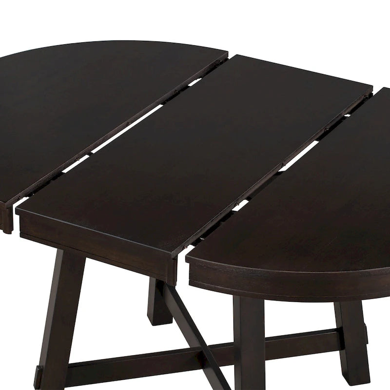 5-Piece Farmhouse Dining Table Set Wood Round Extendable Dining Table and Chair Sets with Nailheads Chairs for Dining Room