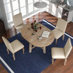 5-Piece Farmhouse Dining Table Set Wood Round Extendable Dining Table and Chair Sets with Nailheads Chairs for Dining Room