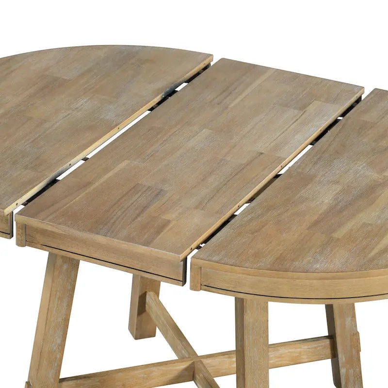 5-Piece Farmhouse Dining Table Set Wood Round Extendable Dining Table and Chair Sets with Nailheads Chairs for Dining Room