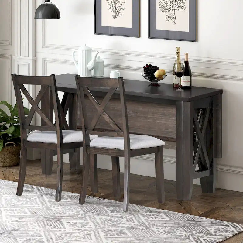Foldable Multifunctional Dining Table and Chair Sets Home Party Dining Table and Chair Sets with X Shape Table Legs for Kitchen