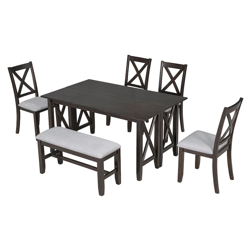 Foldable Multifunctional Dining Table and Chair Sets Home Party Dining Table and Chair Sets with X Shape Table Legs for Kitchen