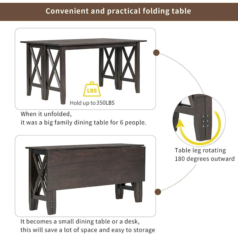 Foldable Multifunctional Dining Table and Chair Sets Home Party Dining Table and Chair Sets with X Shape Table Legs for Kitchen