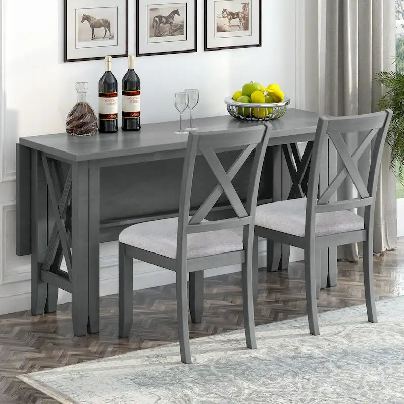Foldable Multifunctional Dining Table and Chair Sets Home Party Dining Table and Chair Sets with X Shape Table Legs for Kitchen