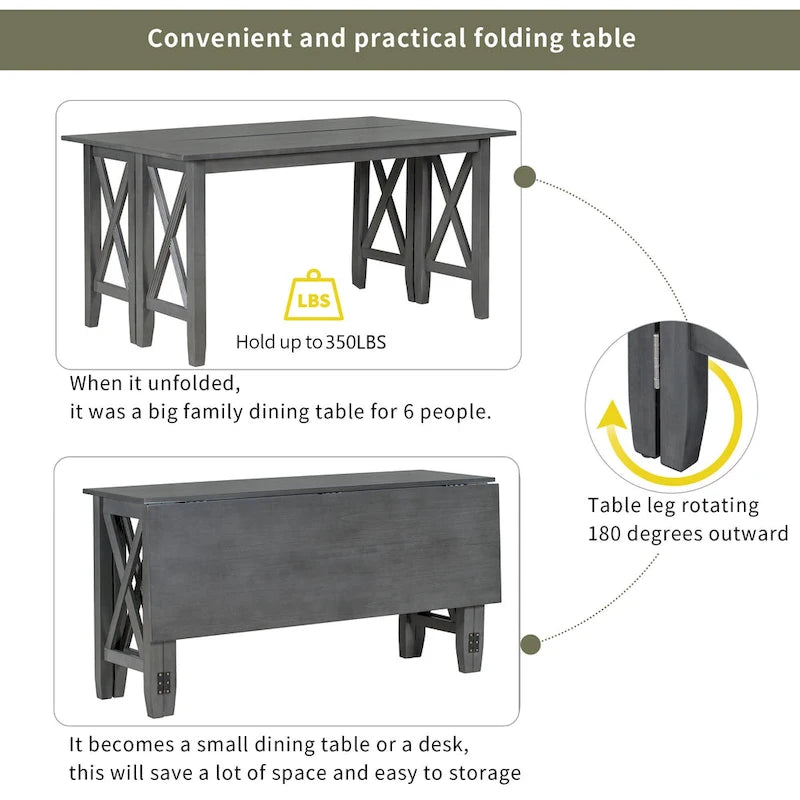 Foldable Multifunctional Dining Table and Chair Sets Home Party Dining Table and Chair Sets with X Shape Table Legs for Kitchen