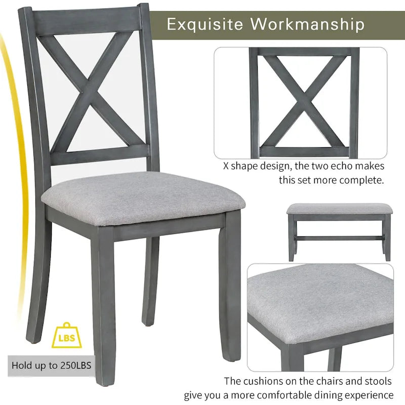 Foldable Multifunctional Dining Table and Chair Sets Home Party Dining Table and Chair Sets with X Shape Table Legs for Kitchen