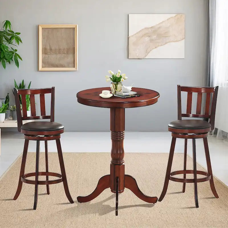 Gymax 42 Pub Bar Round Table Chess Table Bistro Vintage W/Checker Top - See Details