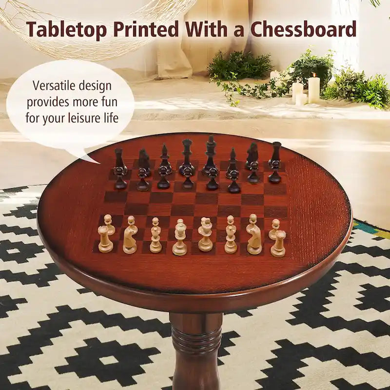 Gymax 42 Pub Bar Round Table Chess Table Bistro Vintage W/Checker Top - See Details