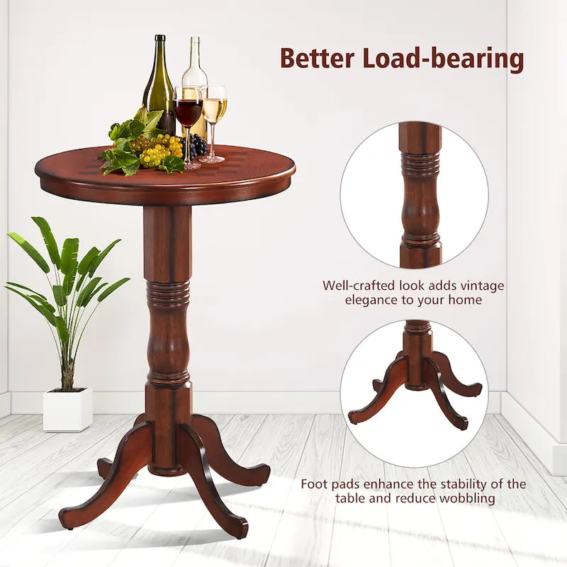 Gymax 42 Pub Bar Round Table Chess Table Bistro Vintage W/Checker Top - See Details