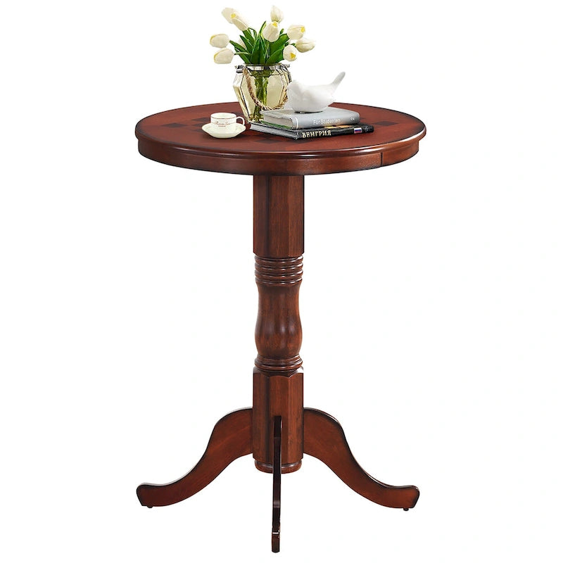 Gymax 42 Pub Bar Round Table Chess Table Bistro Vintage W/Checker Top - See Details