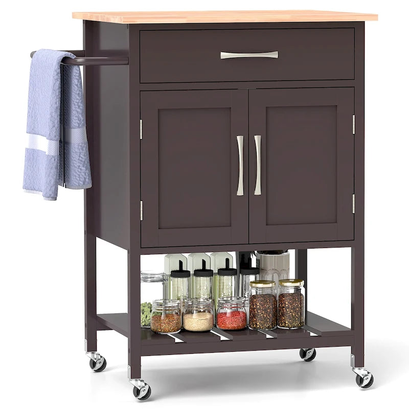 Gymax Rolling Kitchen Island Cart w/ Drawer 2-Door Storage Cabinet