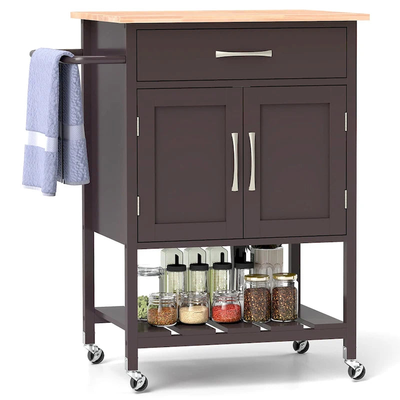 Gymax Rolling Kitchen Island Cart w/ Drawer 2-Door Storage Cabinet