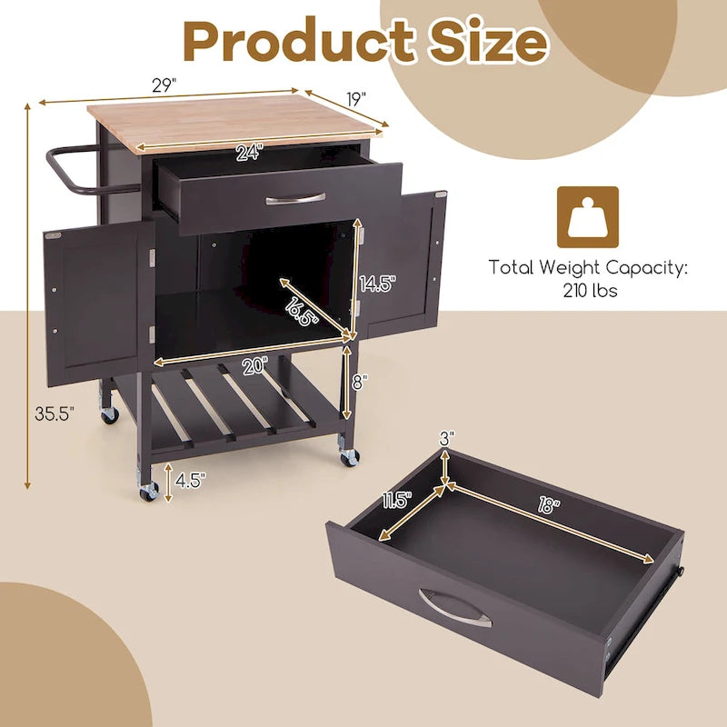 Gymax Rolling Kitchen Island Cart w/ Drawer 2-Door Storage Cabinet